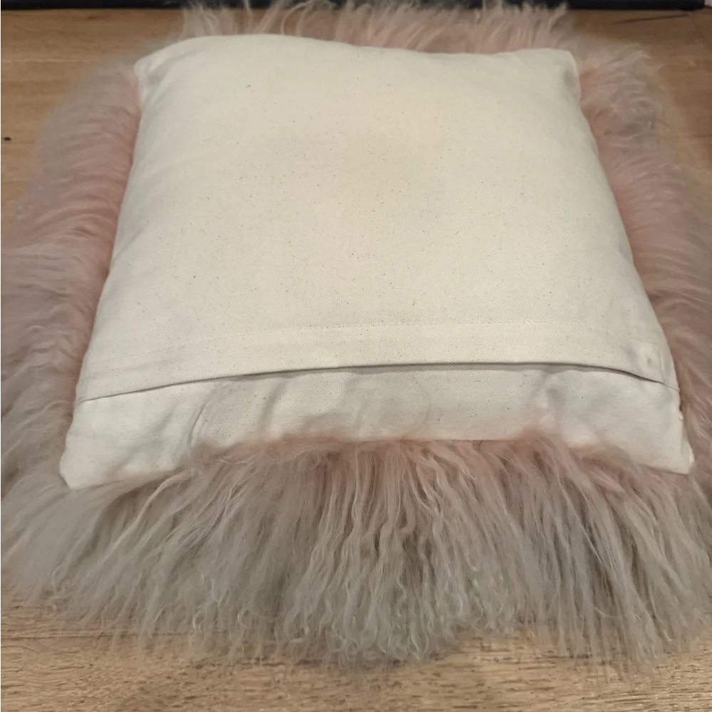 West Elm Mongolian Lamb Pillow Dusty Rose Pink/gray NEW Price Firm!